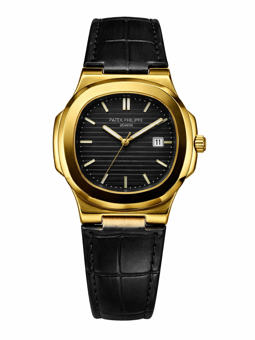 PATEK PHILLIPE Black Leather Strap Master Lock - Dial (Black-Golden)
